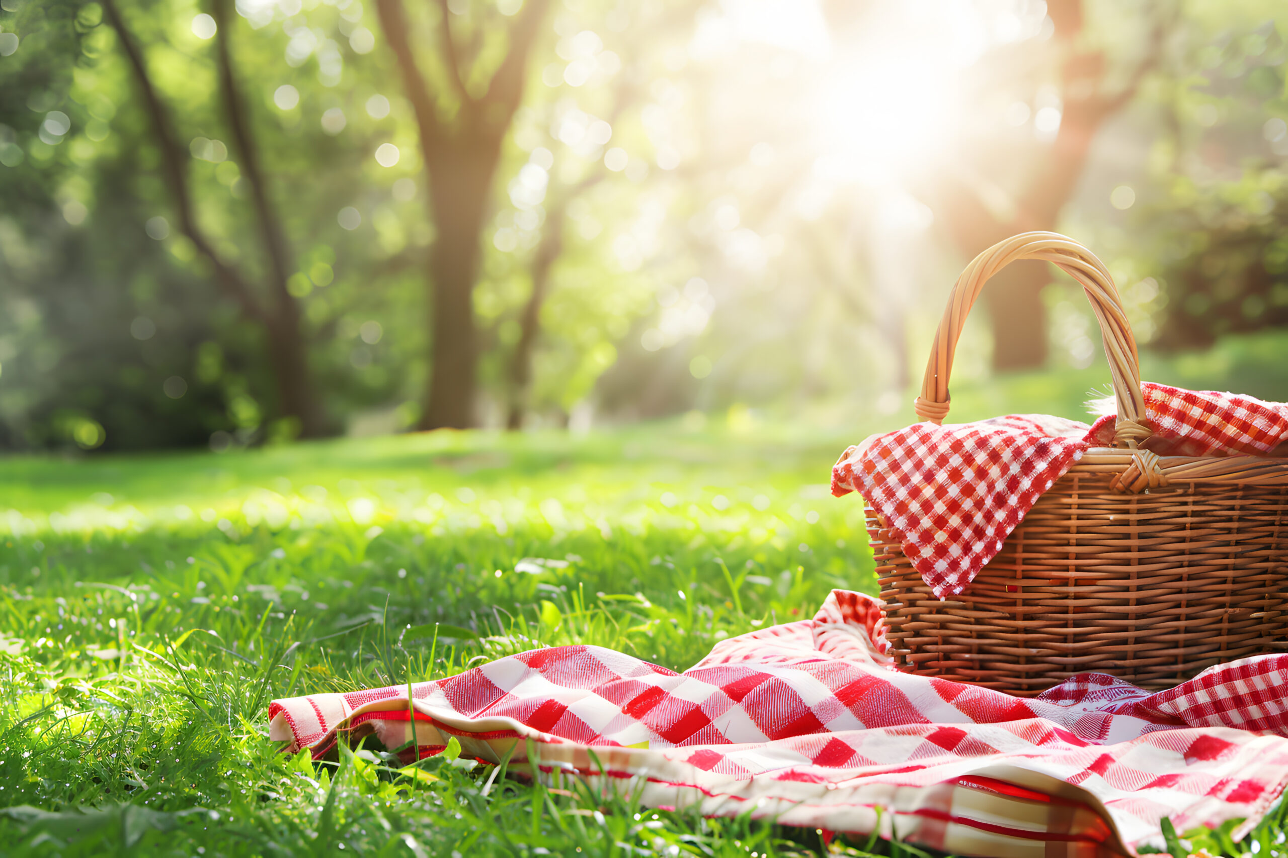 picnic-basket-with-red-white-checkered-cloth-grass
